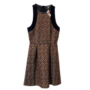 H&M Womens Floral Jacquard Mesh Halter Fit and Flare Dress Black Copper Size 4